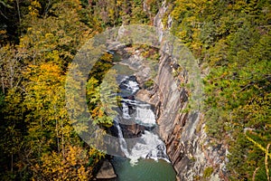 Tallulah Falls waterfall in a canyon during Fall in Georgia