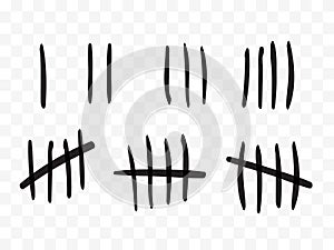 Tally marks on a prison wall isolated. Counting signs. Vector