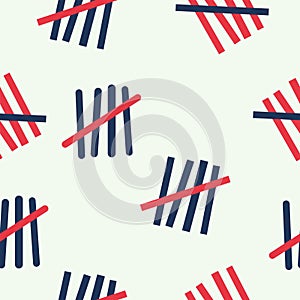 Tally marks wall sticks red and blue lines counter seamless pattern.