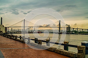 Talmadge Bridge over the Savannah River at Sunset