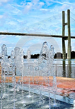 Talmadge Memorial Bridge with pop-up fountain