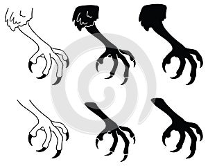 Talon Claw Clipart Set - Outline and Silhouette