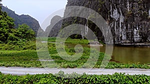 Tam Coc Bich Dong aerial view rice field on Ngo Dong, Ninh Binh, Viet Nam