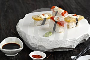 Tamago Sushi and Crabstick Roll