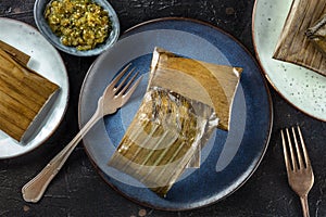 Tamal, traditional dish of the cuisine of Mexico, various stuffings