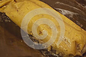 Tamal Typical Colombian Food Wrapped in Banana Leaves