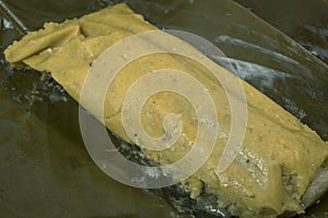 Tamal Typical Colombian Food Wrapped in Banana Leaves