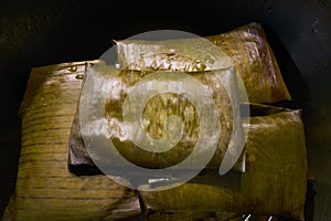 Tamale Mexican recipe with banana leaves