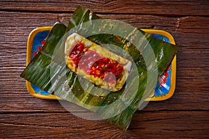 Tamale Mexican recipe with banana leaves