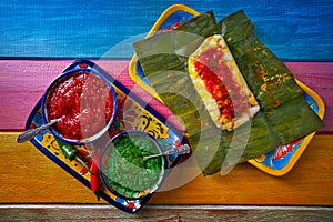 Tamale Mexican recipe with banana leaves