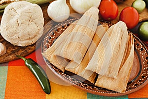 Tamales mexicanos, mexican tamale ingredients, spicy food in mexico photo