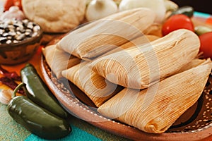 Tamales mexicanos, mexican tamale ingredients, spicy food in mexico photo