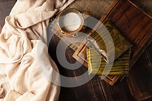 Tamales Oaxaquenos with Atole Flat Lay