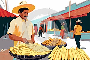 Tamales Vendor in Mexican Marketplace