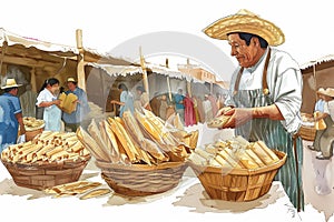 Tamales Vendor in Mexican Marketplace