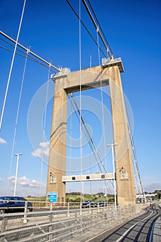 Tamar Bridge crossing Tamar river between Devon and Cornwall in Plymouth, Devon, England, UK