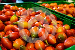 Tamarillo, egg-shaped edible fruit, also called tree tomato, tomate de arbol, tomate andino, tomate serrano, tomate de yuca photo
