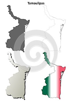 Tamaulipas blank outline map set photo