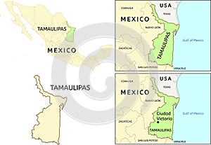 Tamaulipas state location on map of Mexico