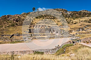 Tambomachay ruins in the peruvian Andes at Cuzco Peru