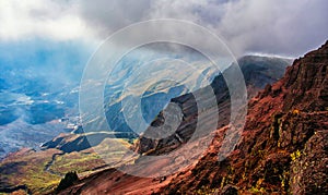 Tambora's Inner Glow, Sunlight Amid Crater Clouds