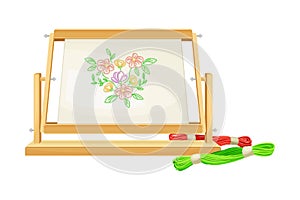 Tambour with Canvas and Embroidered Floral Pattern Vector Illustration