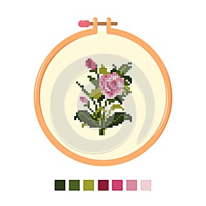 Tambour floral embroidery. Cross stitch rose