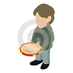 Tambourine player icon, isometric style photo