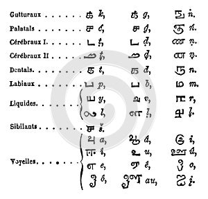 Tamil language Alphabets vintage engraving photo