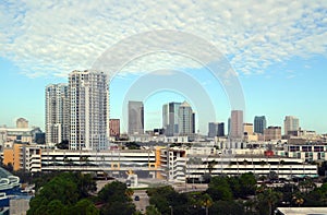 Tampa, Florida downtown skyline looking northwest from Tampa Bay.