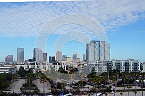 Tampa, Florida downtown skyline looking west from Tampa Bay.