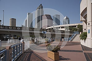 Tampa Florida 2017. Highrise offices and riverwalk