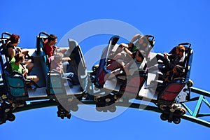 During the 3 12 minute ride, the coaster trains speed along at 40 mph down 2,100 feet at Bush Ga