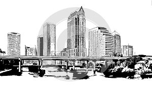 Tampa Florida skyline, ink sketch illustration