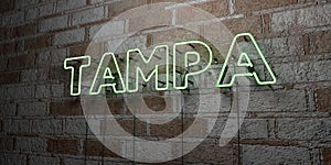 TAMPA - Glowing Neon Sign on stonework wall - 3D rendered royalty free stock illustration