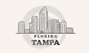 Tampa skyline, florida drawn sketch big city