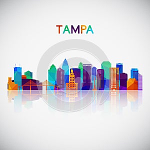 Tampa skyline silhouette in colorful geometric style.