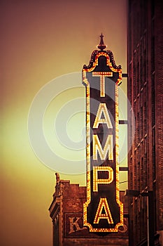 Tampa Theatre Marquee At Sunset