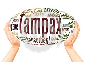 Tampax word cloud hand sphere hand sphere concept