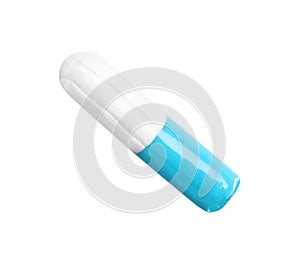 Tampon with turquoise package isolated on white