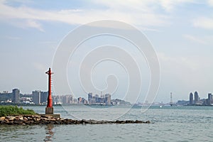 Tamsui river and cityscape of Tamsui, Taipei, Taiwan, ROC