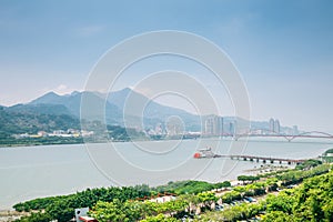 Tamsui river and Guandu bridge in Taipei, Taiwan