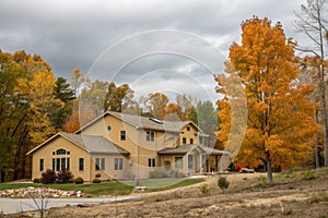 Tan House in Early Fall photo