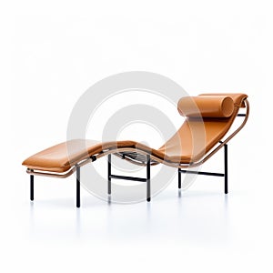 Tan Leather Chaise Lounge With Black Frame In Leica I Style