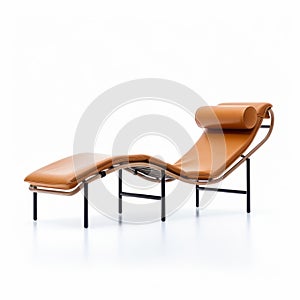 Tan Leather Chaise Lounge With Black Frame In Leica I Style photo