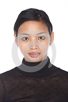 Tan Skin Asian Woman before make up. no retouch, fresh face with