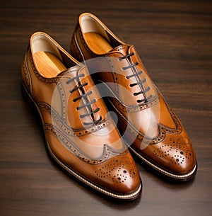 tan wingtip lace up shoes photo