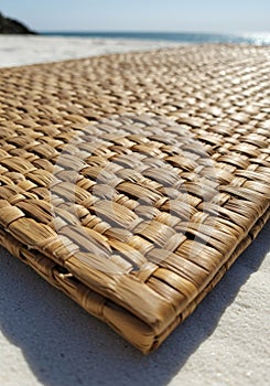 Tan Woven Mat on Beach Background