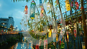 Tanabata, bamboo branches with gifts attached to them are thrown into nearby rivers