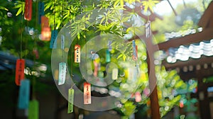 Tanabata, On the day of the holiday, bamboo branches are hung in front of the doors of houses and garden gates, to which